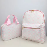 2PCS/SET Trendy Flower Bow Printing School Bag Lunch Bag Large Capacity Nylon Backpack Cute Students Insulation Ice Bento Box
