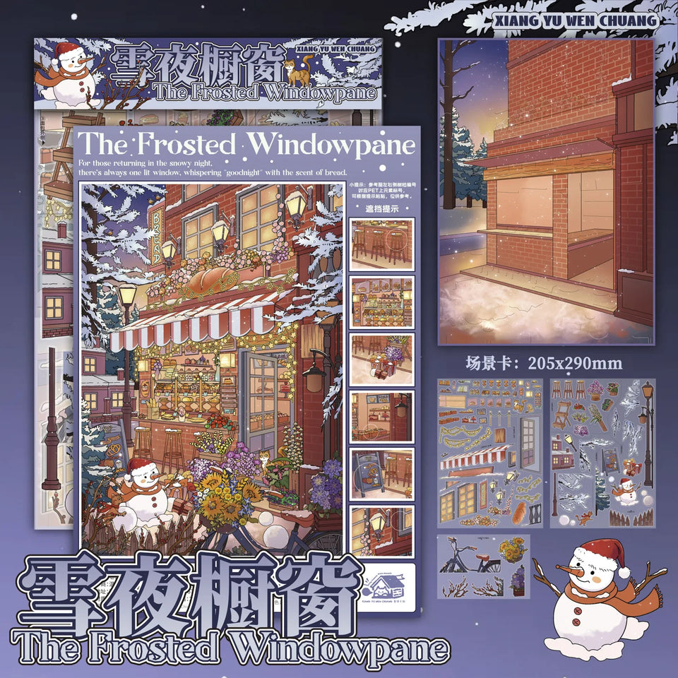 Kawaii commercial street 3D Winter House Landscape Sticker  DIY Pocket Cabin Scene festival gift