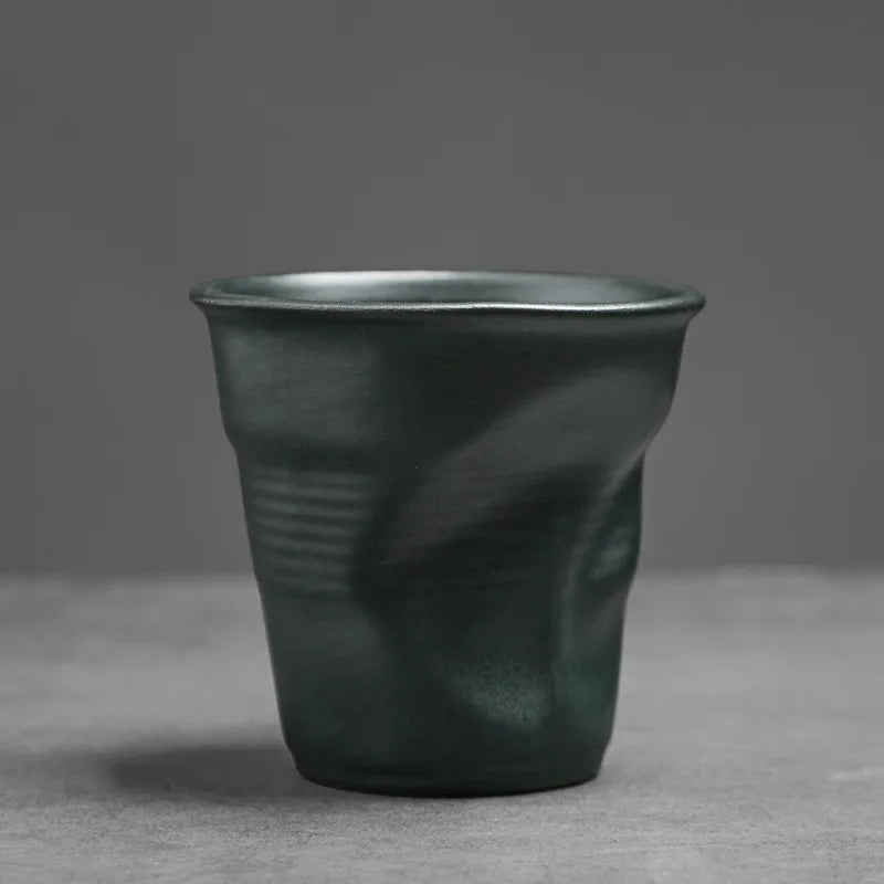 Coarse Pottery Coffee Cup   Hand Kneaded Pleated Cup Ceramic Latte Cup Espresso Cup Afternoon Tea Cup Vintage Cup