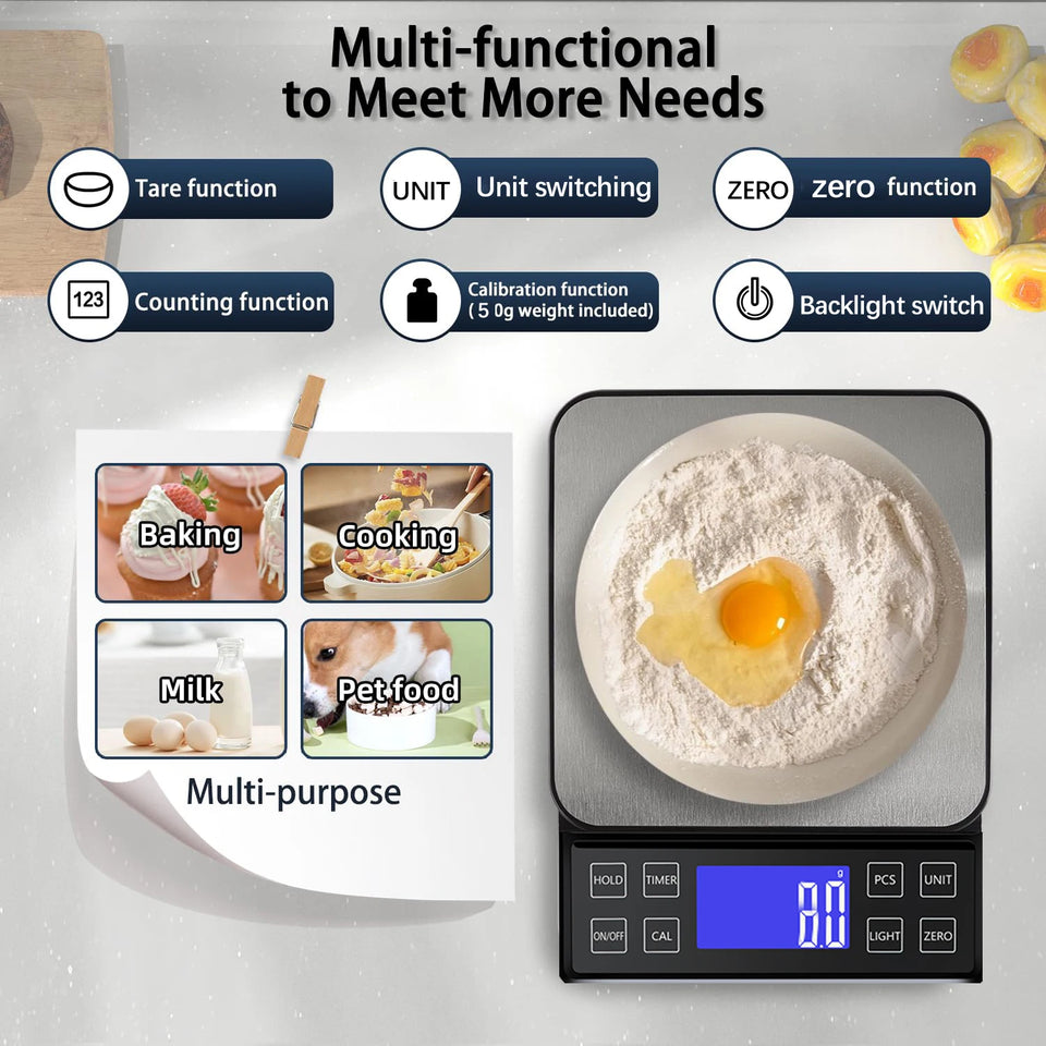 Digital Kitchen Scale 0.1g High Precision 3kg/5kg/10kg Home Waterproof Stainless Steel Electronic Balance Food Weighing Scale