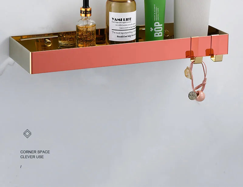 30-50cm Gold Bathroom Shelf Wall Mounted 304Stainless Steel Shower Holder Soap Shampoo Storage Organizer Rack kitchen Shelves