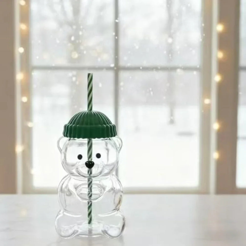 2026 New 500ML Cute Bear Cup Durable and Convenient Coffee,  and Cocktail Beverage Utensils, Cute Bear Straw Glass ，plastic Cup