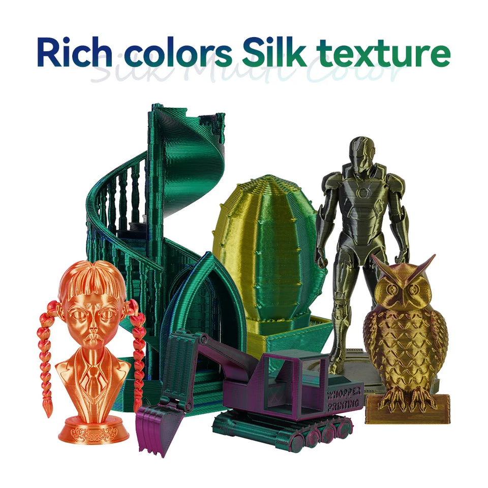 KINGROON Dual-color Silk PLA Filament 1.75mm 2 Color Coextrusion Glossy 3D Printer Filament PLA, 3kg/pack 1kg each spool