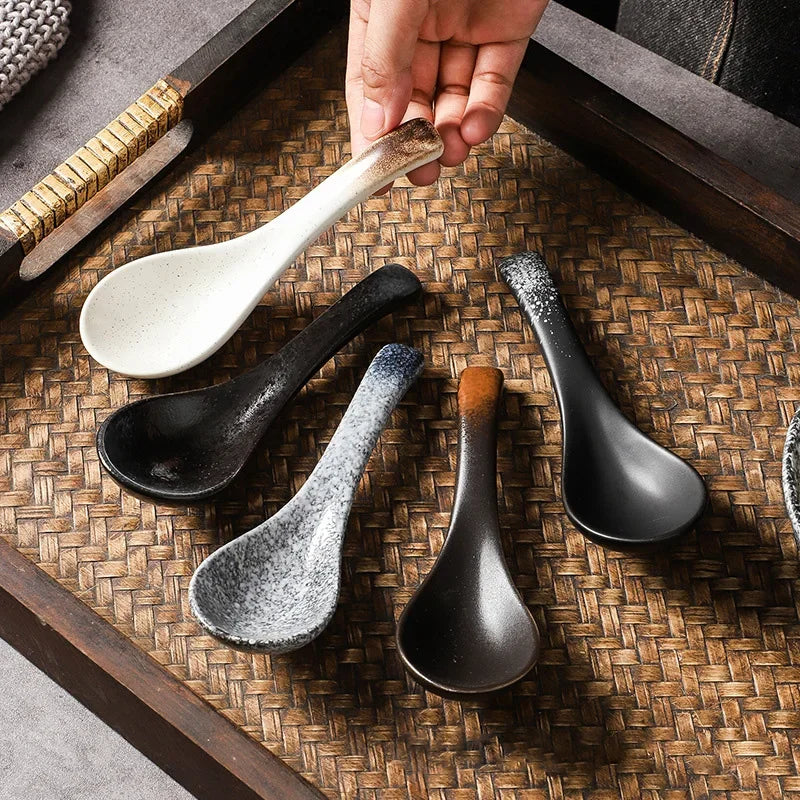 Vintage Japanese Ceramic Tableware Set: Soup Spoons, Ladles & Rice Bowls for Home and Commercial Kitchen