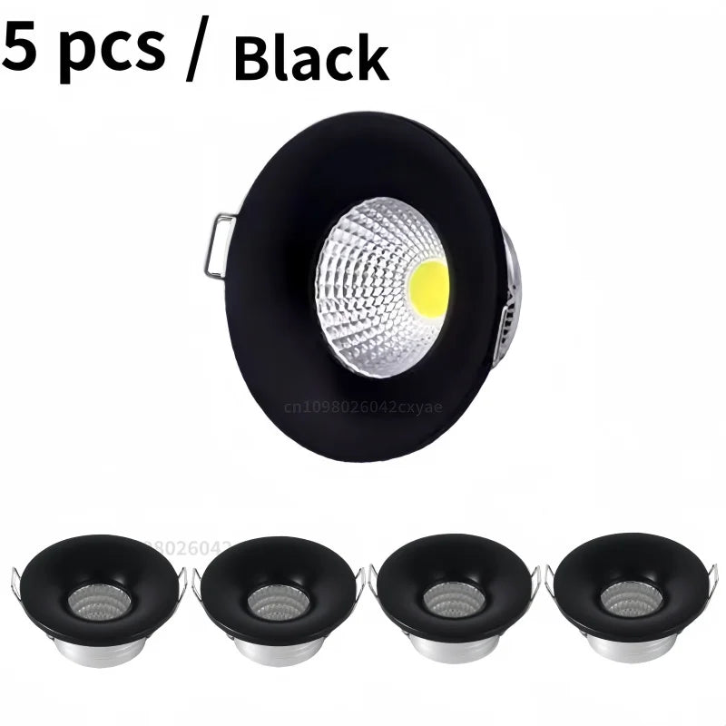 5pcs/lot dimmable mini COB downlights, 3W spotlights, LED recessed ceiling lights, AC85-265V household and commercial lighting