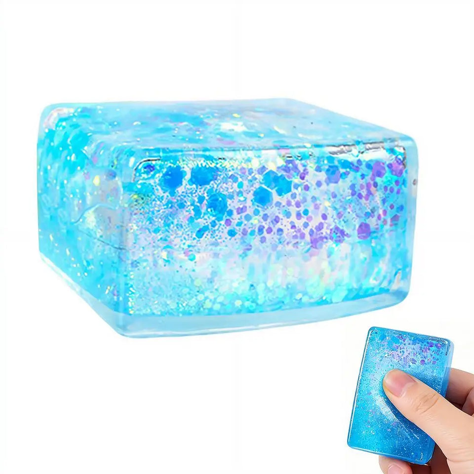 Glitter Squishy Cube Stress Squeeze Toys Anti Stress Slow Rebound Maltose Ice Cubes Colorful Squeeze Block Decompression Toy