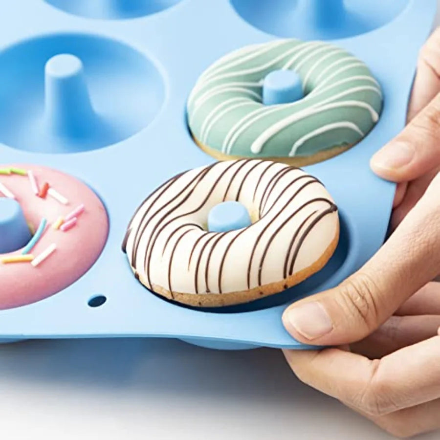 Blue Food Grade LFGB Silicone Donut Mold Set of 2 for 6 Doughnuts Non-Stick Baking Pan Dishwasher Safe Heat and Microwave Resis