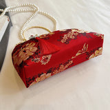 Chinese Style Embroidered Snap-button Shoulder Bags Cheongsam Traditional Exquisite Women's Handbag Red Bridal Pearl Wedding Bag