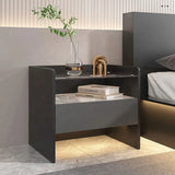 Modern Simple Bedroom Furniture Wooden Glass Bedside Table Storage Side Cabinet