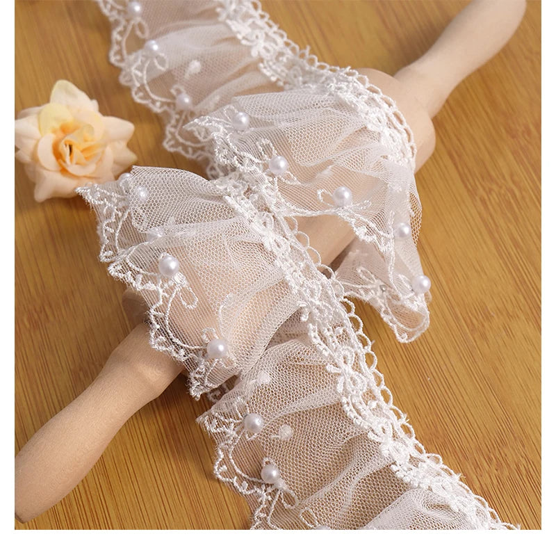 6CM Wide Modern Pleated Mesh Yarn Lace Trim Ribbon Dress Hair Accessories Boots Bag Pet DIY Crafts Supplies Decoration Fabric