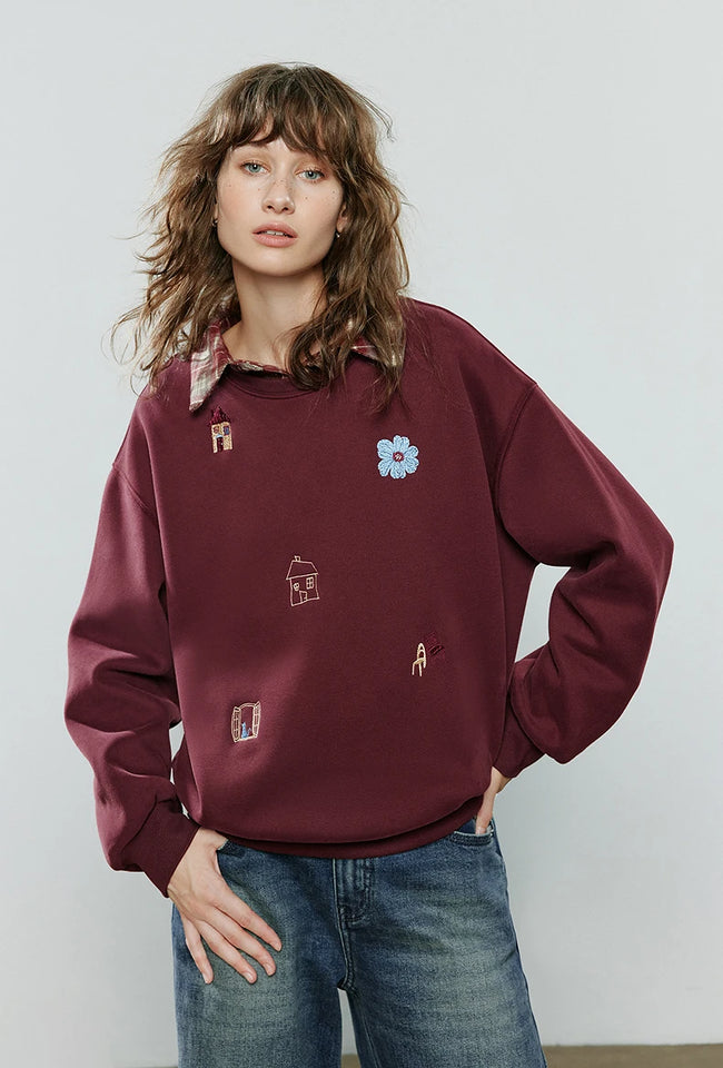 TOYOUTH Women Warm Hoodies Sweatshirt 2025 Winter New Cotton Cartoon Embroidery Age-Reducing Tops