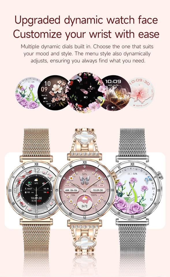 LIGE New 1.19inch AMOLED Fashion Ladies Smart Watch Bluetooth Call Sports Bracelet Women’s Health Waterproof Diamond Smartwatch