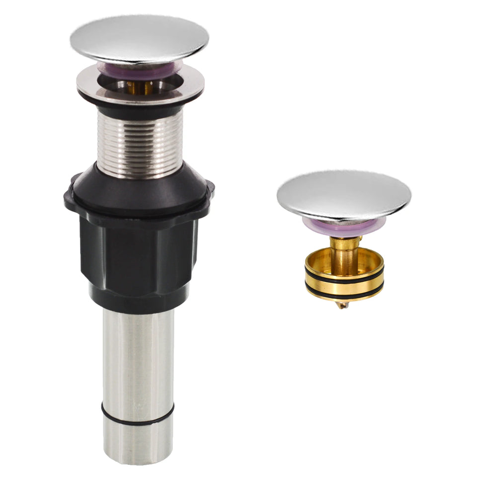 Stainless Steel Bathroom Sink Drain Stopper Without Overflow Fit Lavatory Vanity Vessel Sink Pop Up Drain Assembly Brass Cover