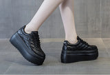 Fujin 8cm New Sewing Genuine Leather Platform Wedge Ankle Boots Chunky Sneakers Women Comfy Spring Autumn Supportive Pumps Shoes