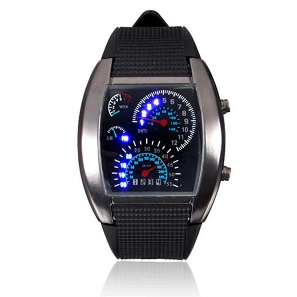 Barrel shaped Men's watch Fashion Sport LED Dashboard Pattern Dial Digital Wrist Watch Gift Digital LED Sports Watch Gifts Mens