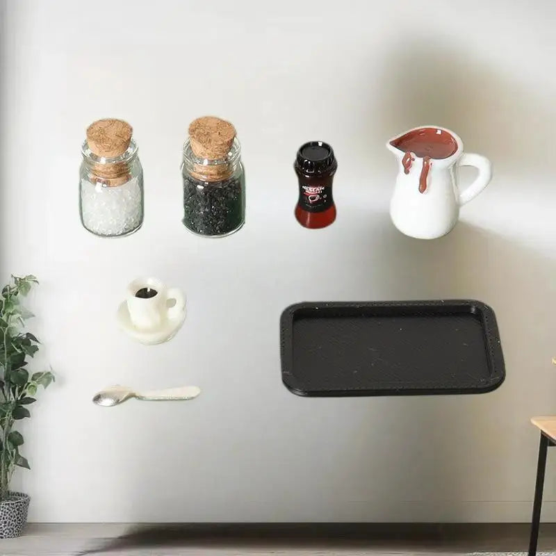 Handcrafted 7Pcs Miniature Dollhouse Coffee Cup Scene Model with Tray Plate, Perfect for Desktop Decoration