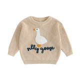 0-3T Toddler Baby Boy Girl Knit Sweater Silly Goose Embroidery Long Sleeve Knitted Sweatshirt Warm Fall Winter Clothes