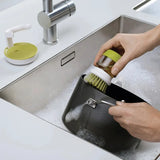 Multi-Use Kitchen Dish Brush, Soap Dispensing Palm Brush with Tray, Universal Scrub Brush for Household Cleaning