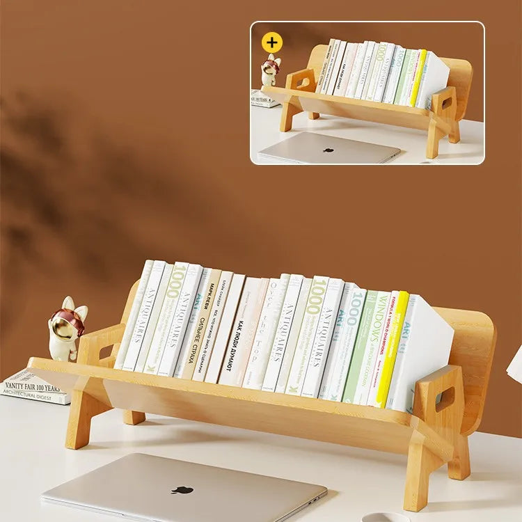 Wooden Desktop Bookshelf Portable Desktop Storage Rack Tilting Bookshelf Suitable for Study Room Decoration Office Desk