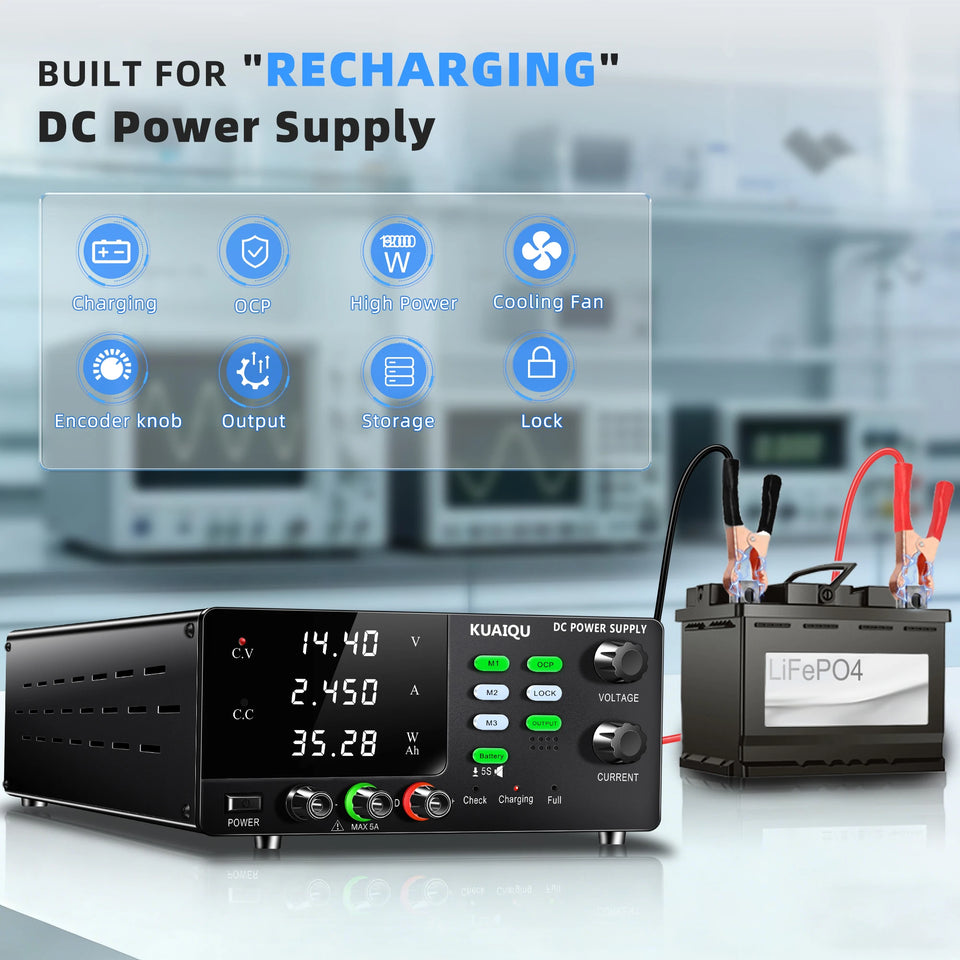 15V 30V 60V DC Power Supply Variable High Power Bench Power Supply for Fast Recharge, Equivalent to adding a BMS to your battery