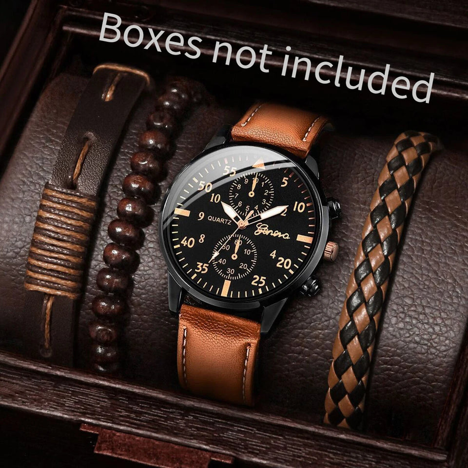 4/5PCS Fashion Men Watches Casual Male's Quartz Watch Bracelets Set Relogio Masculino Reloj Hombre（Without Box）