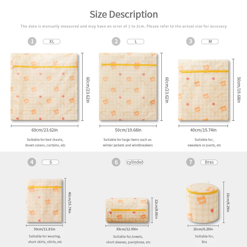 Cartoon Bear Laundry Bag Cute Print Washing Bag For Washing Machine Washroom Organize Dirty Clothes Storage Pouch Laundry Bags