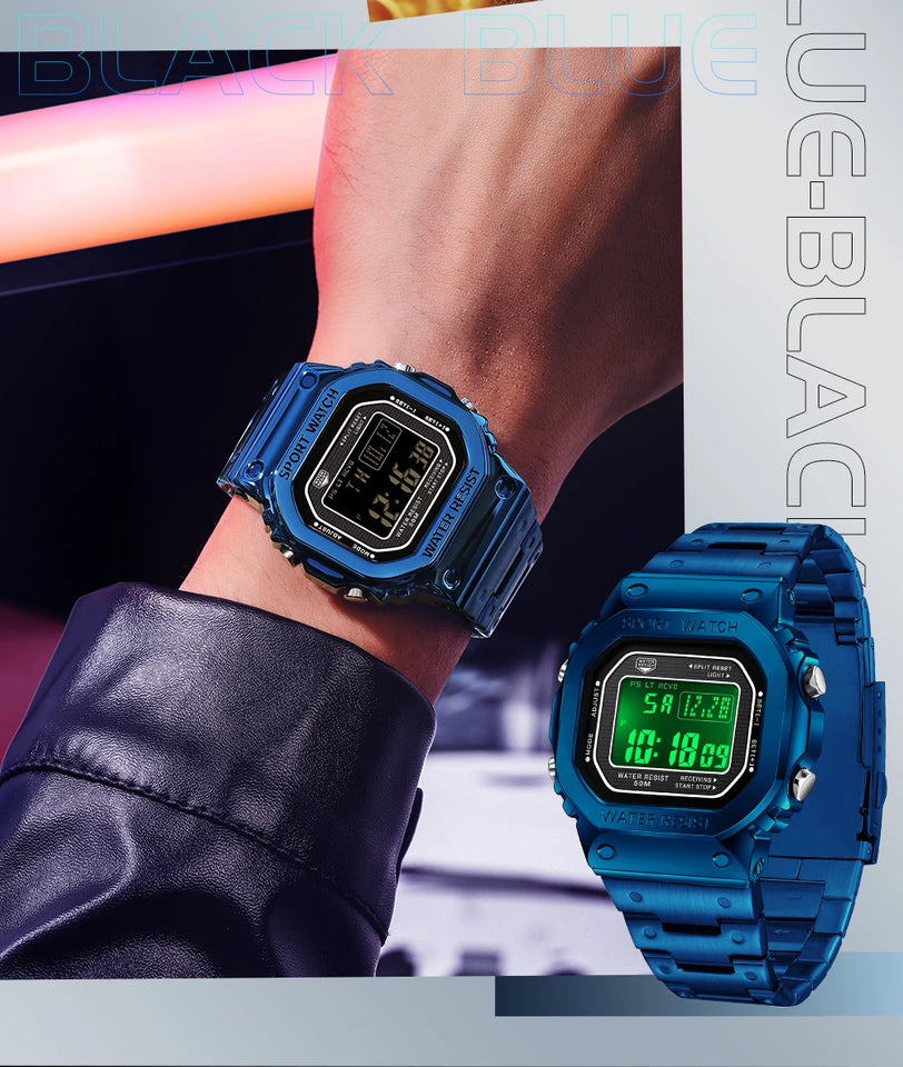 SANDA 2162 Men's Electronic Digital Watch Countdown LED Electronic Night Light Sports Waterproof Men's Electronic Watch