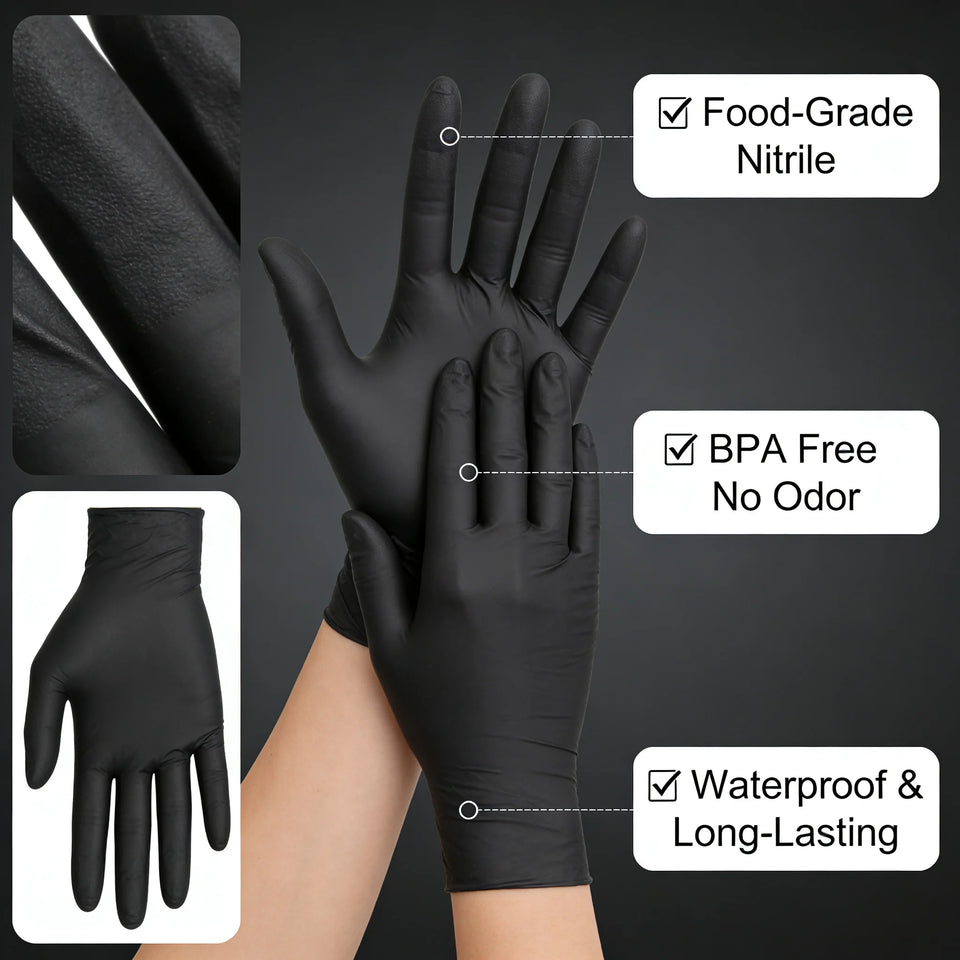 100pcs Disposable Black Nitrile Gloves Powder-Free Latex-Free Tear Resistant for Food Handling Kitchen Cooking Cleaning