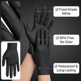 100pcs Disposable Black Nitrile Gloves Powder-Free Latex-Free Tear Resistant for Food Handling Kitchen Cooking Cleaning