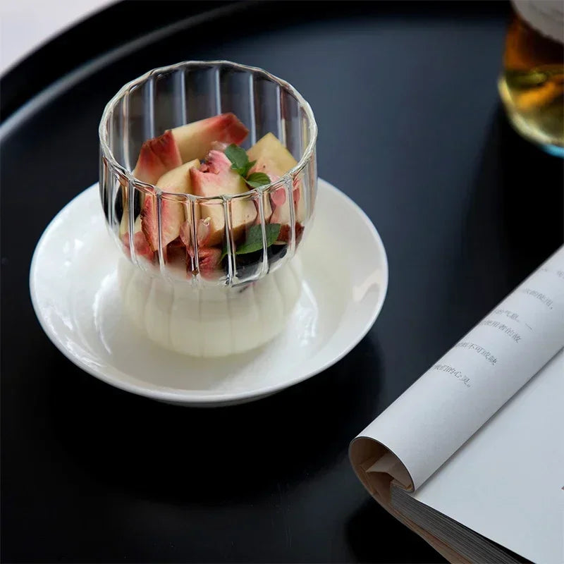 250ML Ins Iced Milk Coffee Glass Cups Ribbed Drinking Glasses Glassware for Cocktail Beer Soda Juice Home Bar Party Gift
