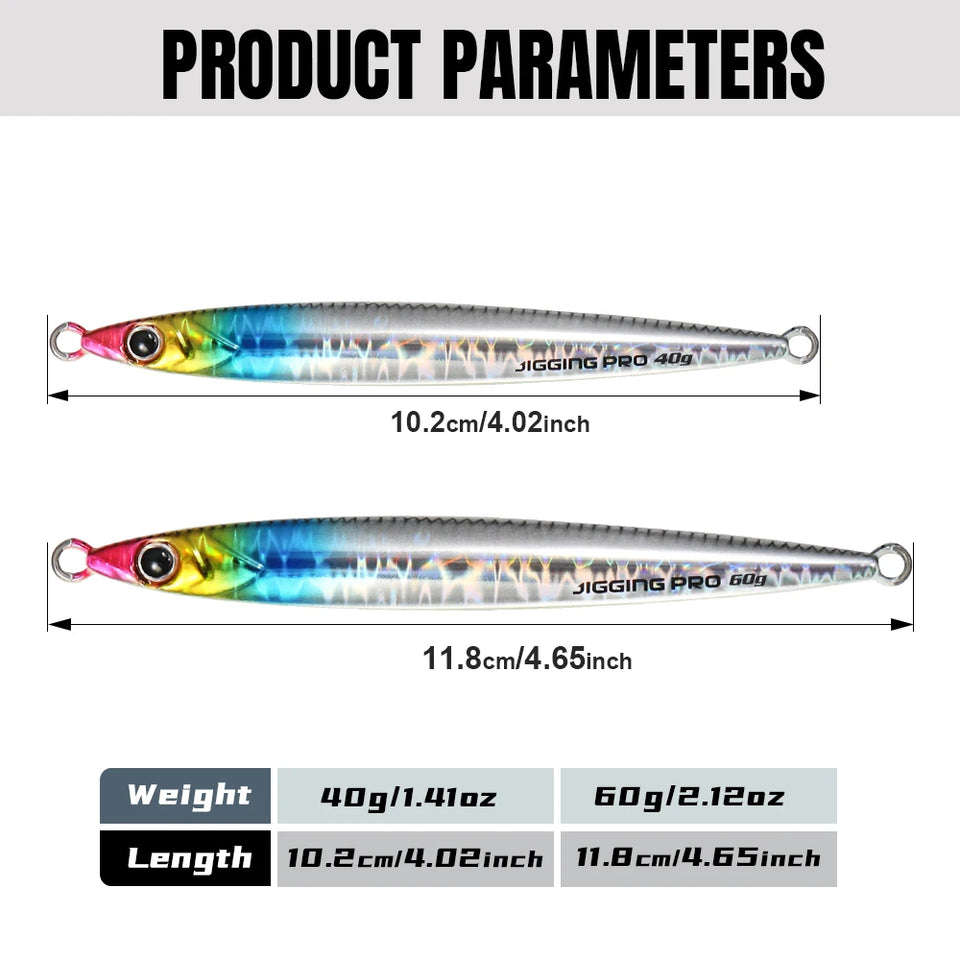 JIGGING PRO Slide Stick Metal Jig 40g 60g Shore Jigging Lure Long Casting Fast Sinking Fall Jigs For Sea Bass Mackerel Kingfish