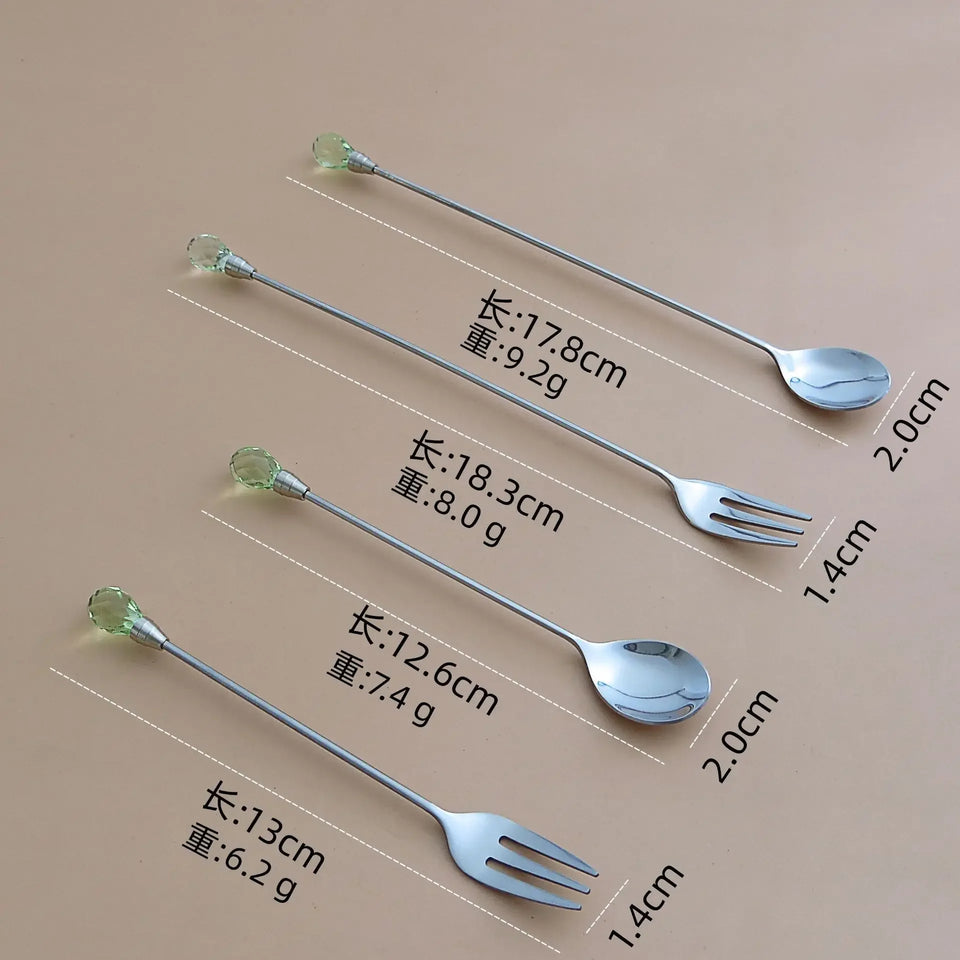 Crystal Spoon Set Long Handle Teaspoon 430 Stainless Steel Diamond Ice Spoon Perfect for Dessert Ice Cream Coffee Cocktail커피