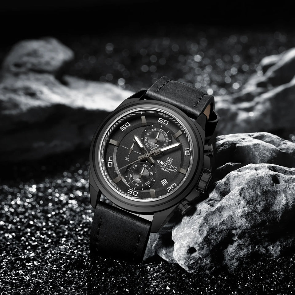 NAVIFORCE Waterproof Watches for Men Original Brand Luxury Leather Men's Quartz Wristwatch Fashion Military Chronograph Male
