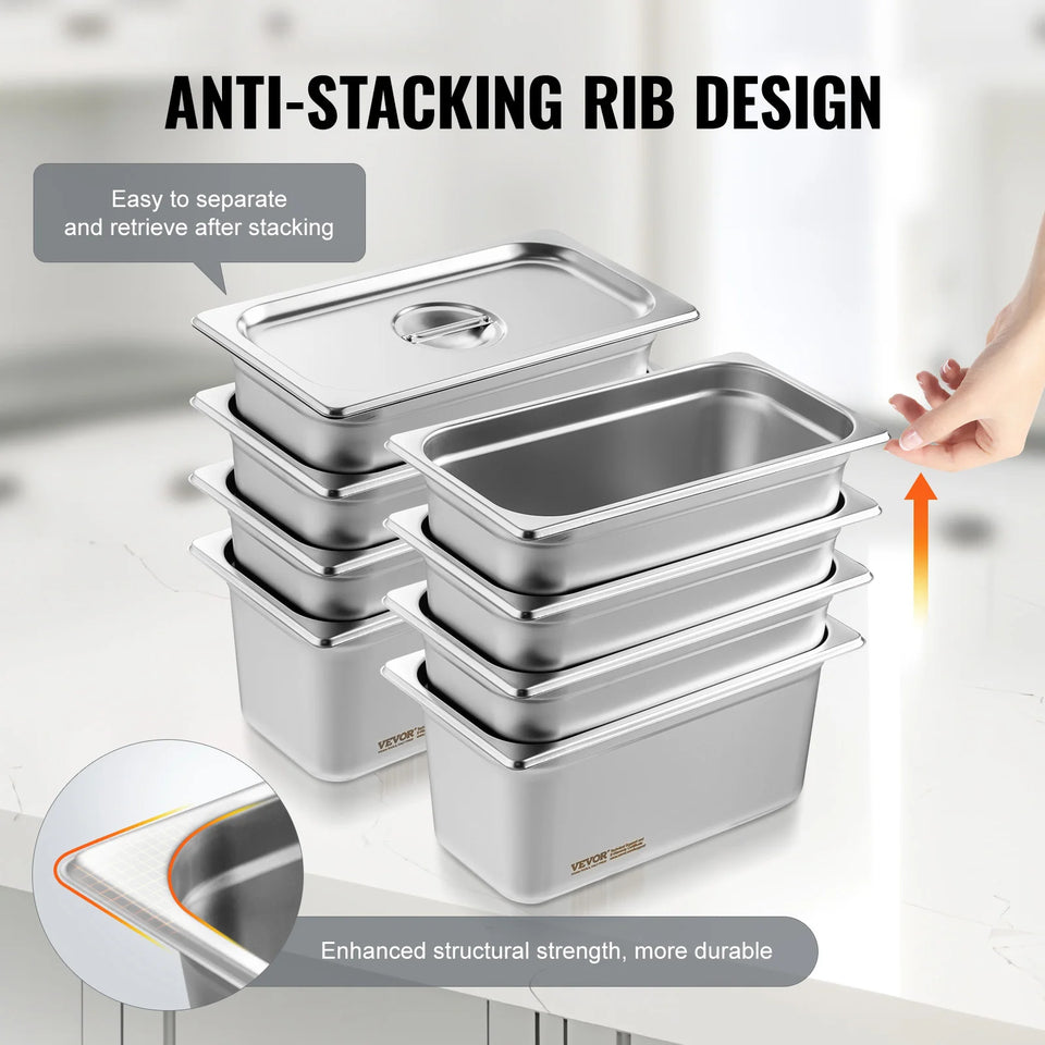 SucceBuy 8 Pack Buffet Chafing Dishes 5.93L Gastronorm Pans Steam Table Pans Tray  with Lid 6-Inch Deep Catering Food Pan