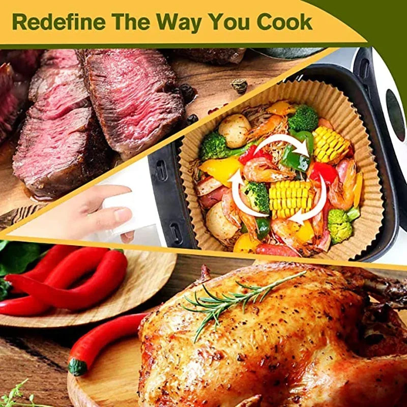 300PCS Air Fryer Disposable Paper Square Round Baking Paper Barbecue Plate NonStick Mat Kitchen Oven Oil Absorbing Paper Tool