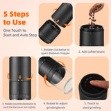 Portable Coffee Bean Grinder with 38 Grinding Setting Digital Power Display 5 Blades Ceramic Conical Burr One Button Start