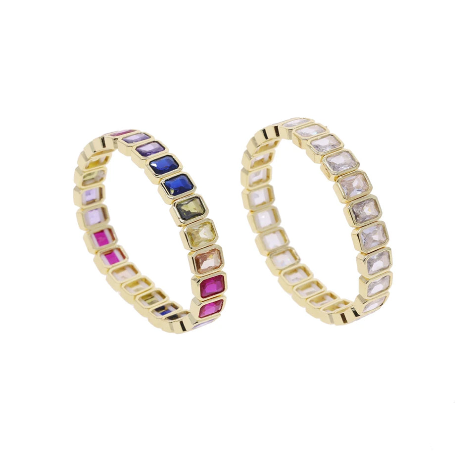 New Arrivals Geometric Bohemian Rainbow Cubic Zirconia Stretchy Stretch Tennis Bracelet Fashion Gold Plated Jewelry For Women
