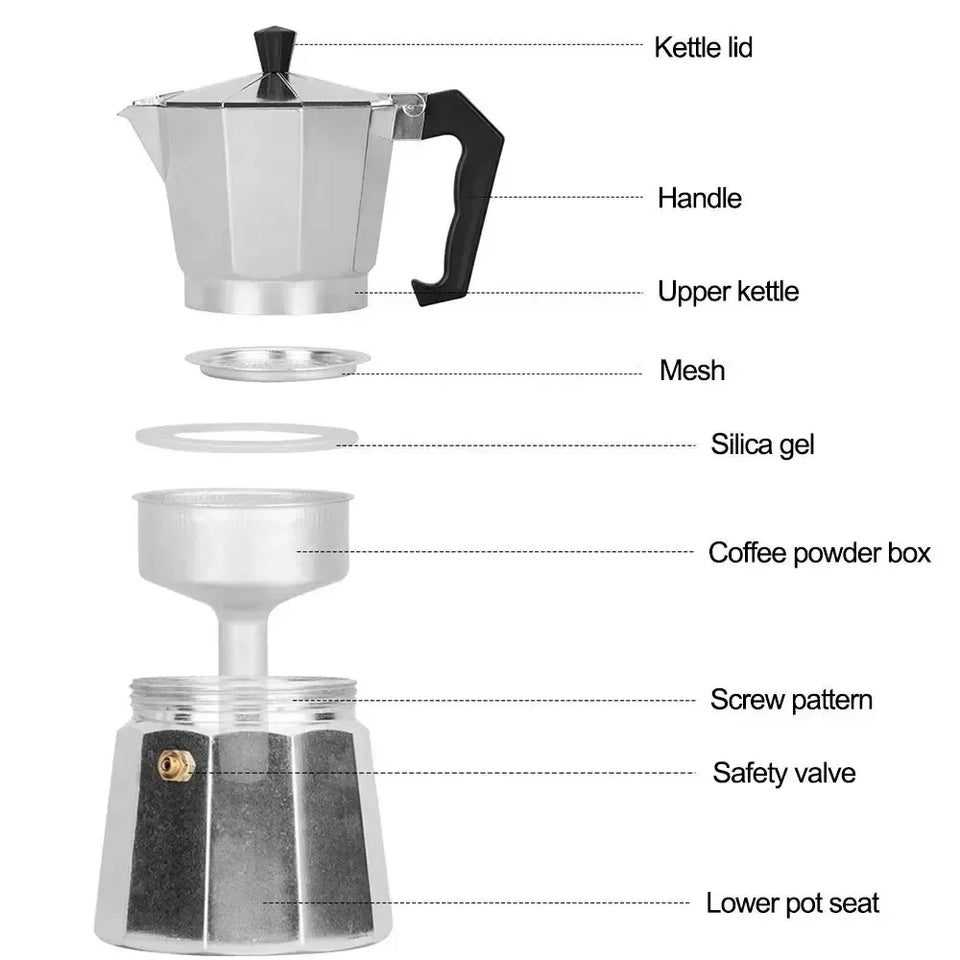 600ML Aluminum Mocha Coffee Pot Espresso Coffee Maker Percolator Tool Home Hand-brewed Octagonal Moka Pot Kitchen Utensils