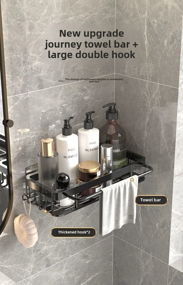 Rustproof Aluminum Bathroom Shelf – No-Drill Over-Tub or Corner Storage for Toiletries & Shower Essentials