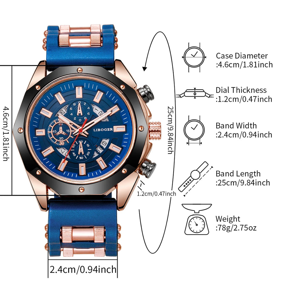 Men's Sports Watch Fashion Silicone Band Quartz Watches With Date Calendar