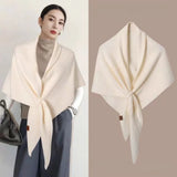 Fashion Solid Color Knitted Shawl Soft Neck Wrap Sweater Shawl Cape Winter Warm Thickened Wool Blended Shawl