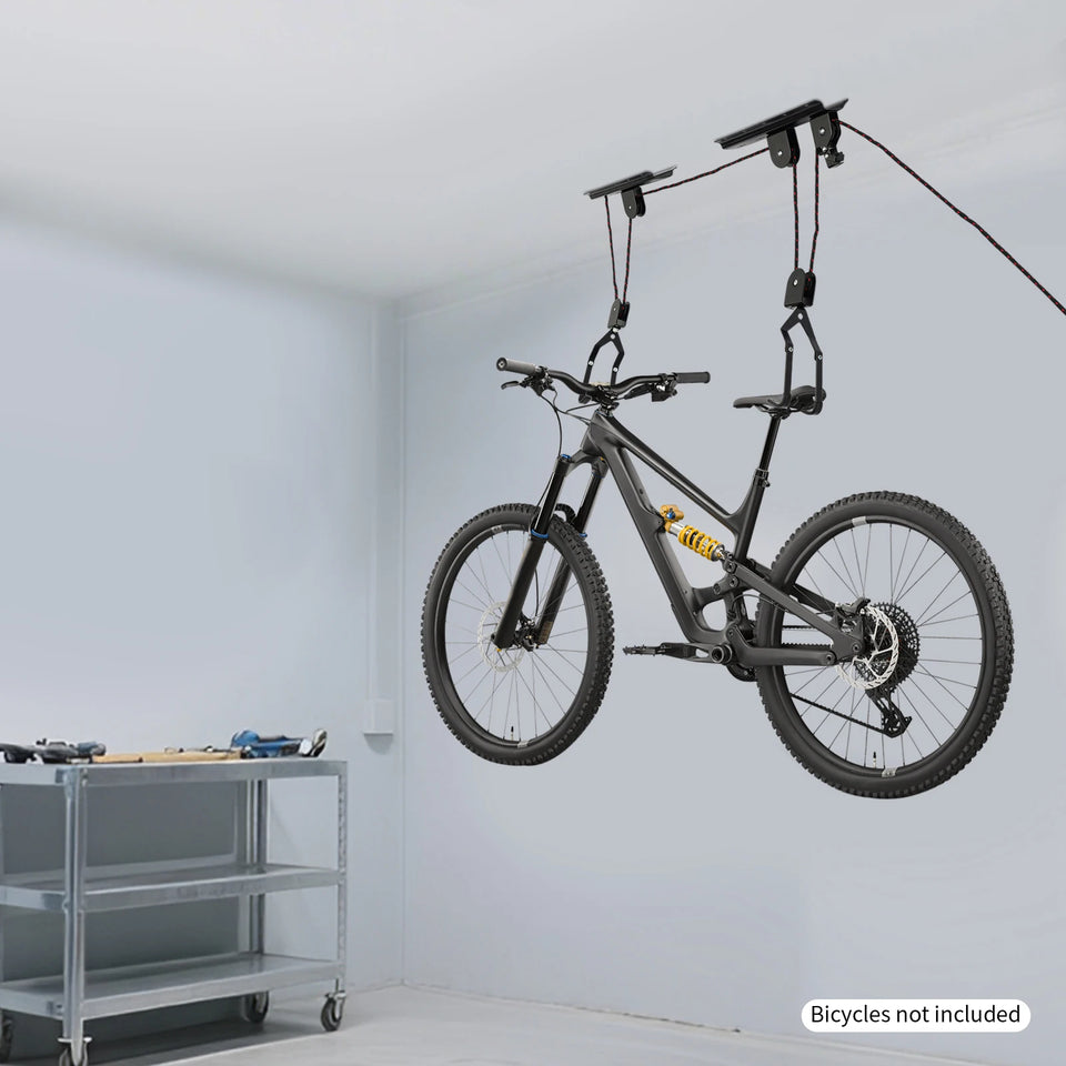 Bike Hoist for Garage Ceiling Mount Pulley System Bike Storage Set Of Bike Hangers for Garage Storage 60kg Load