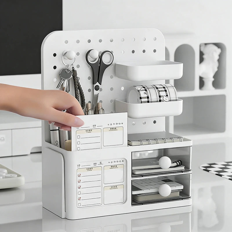 1 Pcs Desktop Perforated Board Storage Box Stationery Sorting Rack Desk Office Cosmetics Storage Rack Pen Holder