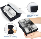 Ice Cube Tray Silicone Ice Ball Freezer Mold Square Ice Cube Maker with Lid 4/6/8 Grids for Whiskey Cocktail Coffee Accessories