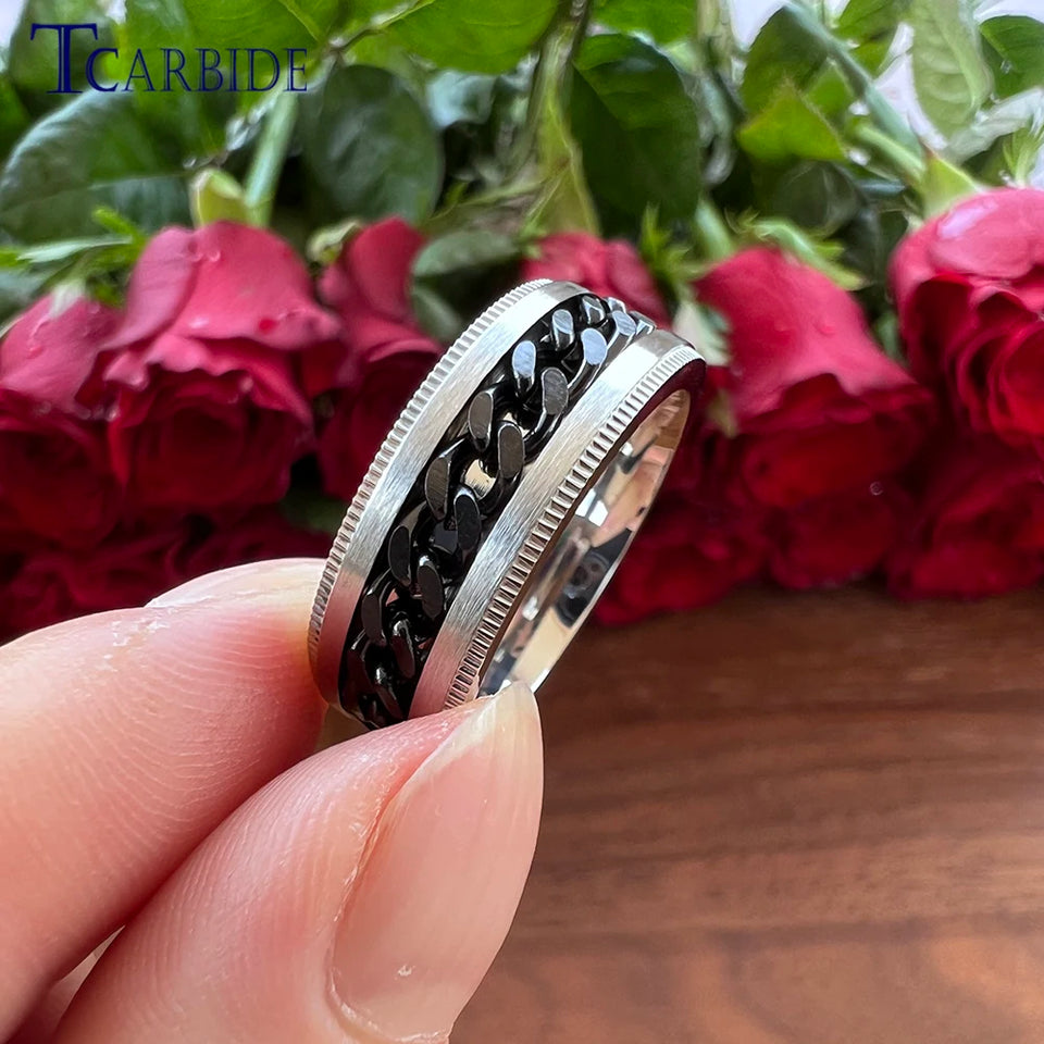 Dropshipping 8mm New Arrivals Men Women Stainless Steel Rotate Chain Ring Stepped Grooved Brushed Festival Fashion Gift Jewelry
