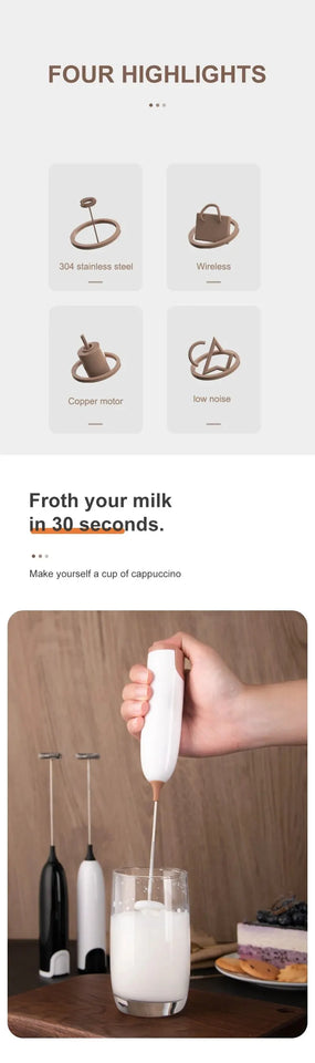 Electric Milk Frother Handheld Coffee Foam Maker 12000RPM Stainless Steel Whisk Portable Easy Clean Battery Operated