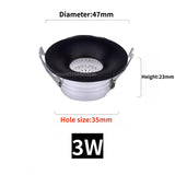 5pcs/lot dimmable mini COB downlights, 3W spotlights, LED recessed ceiling lights, AC85-265V household and commercial lighting