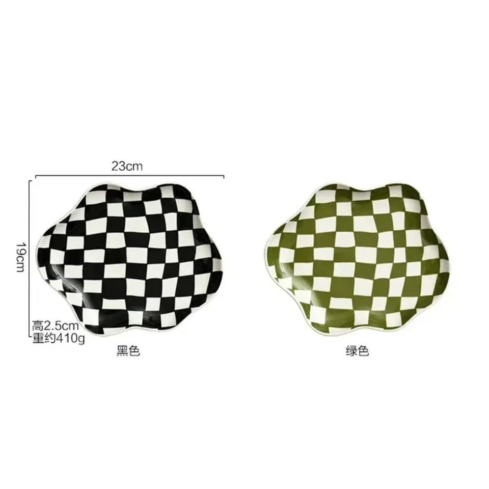 Ceramic Tray Checkerboard Jewelry Storage Plate Ring Earing Dessert Plate Home Decoration Retro Desk Organizer Kitchen Tableware