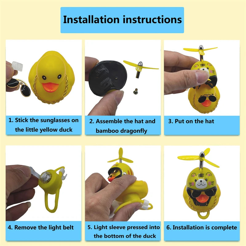 Bicycle Bell Black/Yellow Duck Cartoon Little Ducks Helmet Head Light Shining Duck Bicycle Bells Handlebar Bicycle Accessories