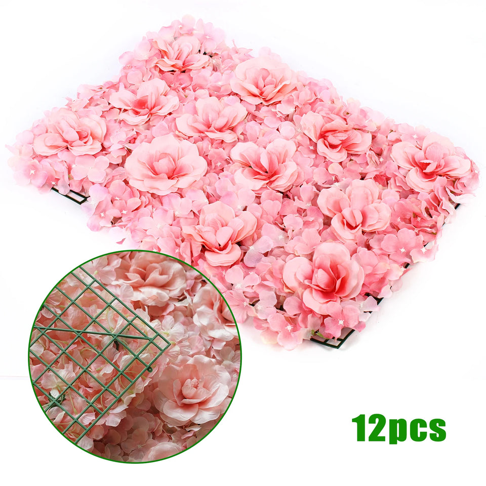 12PCS 60*40cm Blush Roses and Hydrangea Flowers Mat Wall Backdrop Panels Wedding Decorations